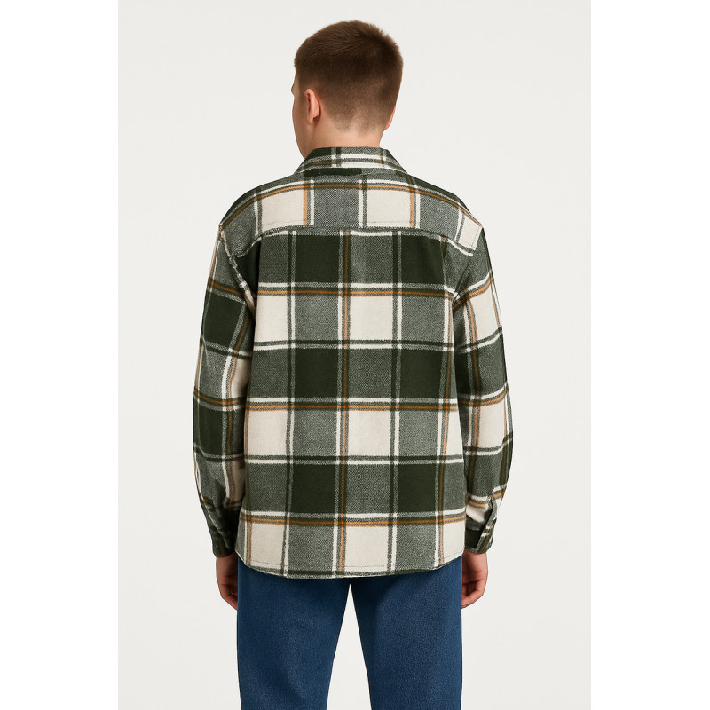 Рубашка подростковая оверсайз кашемир тёплая шерстяная 10-16 лет , Зеленый ,140