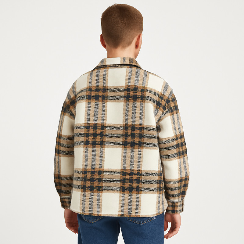 Рубашка подростковая оверсайз кашемир тёплая шерстяная 10-16 лет , Коричневый ,164