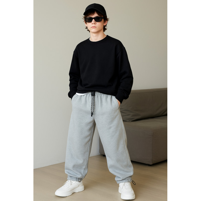 Штаны спортивные K.D.B.B. широкие багги для мальчика 10-17 лет, хлопок, с кулиской внизу,Черный, 146