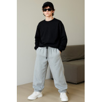 Штаны спортивные K.D.B.B. широкие багги для мальчика 10-17 лет, хлопок, с кулиской внизу,Серый, 146