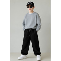 Штаны спортивные K.D.B.B. широкие багги для мальчика 10-17 лет, хлопок, с кулиской внизу,Черный, 146