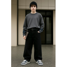 Джинсы LNYB теплые багги скейтеры на флисе для мальчика 9-13 лет, широкие утепленные,Черный 134