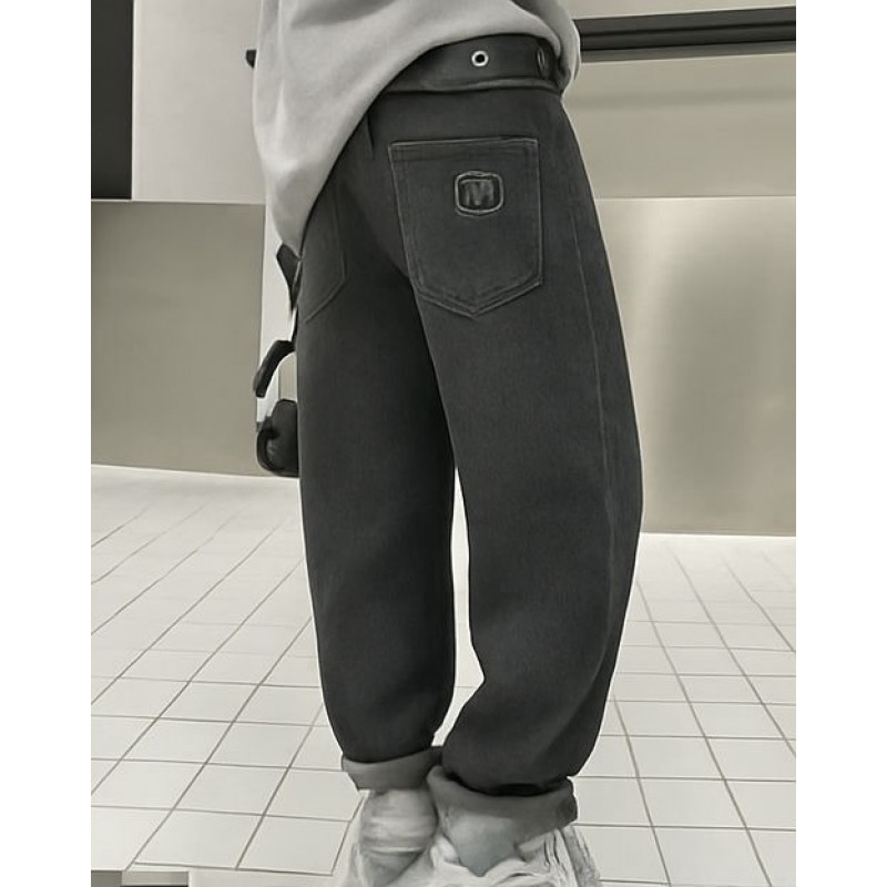 Джинсы LNYB мом теплые широкие скейтеры для мальчика 11-17 лет, на флисе,Темно-серый 158