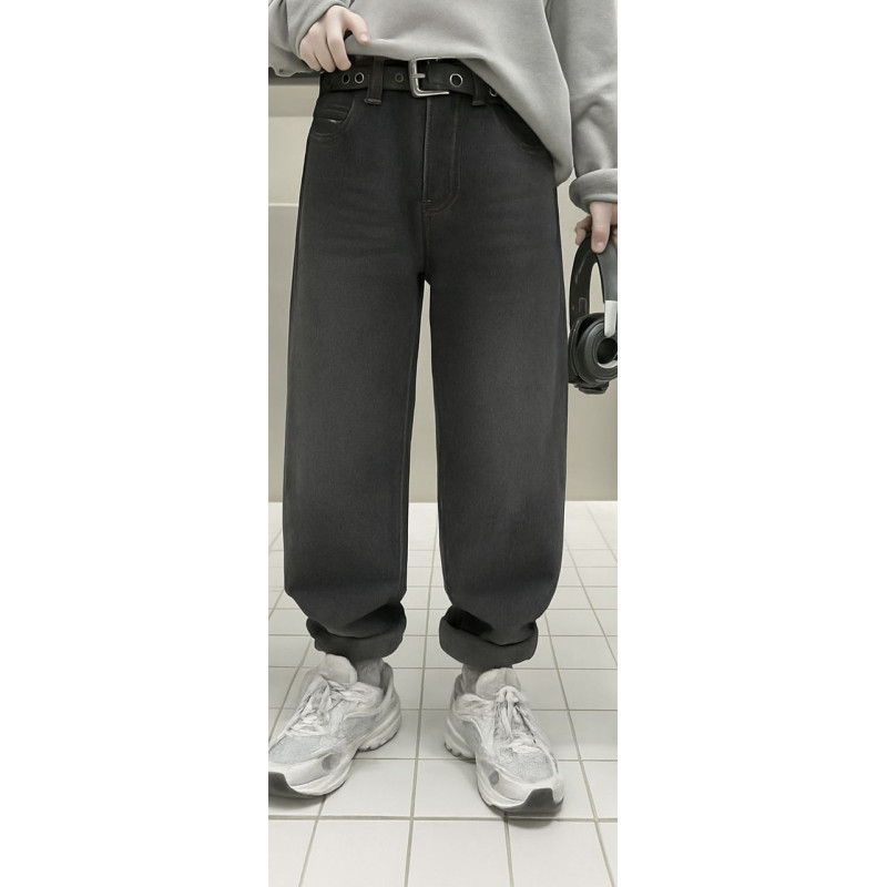 Джинсы LNYB мом теплые широкие скейтеры для мальчика 11-17 лет, на флисе,Темно-серый 158