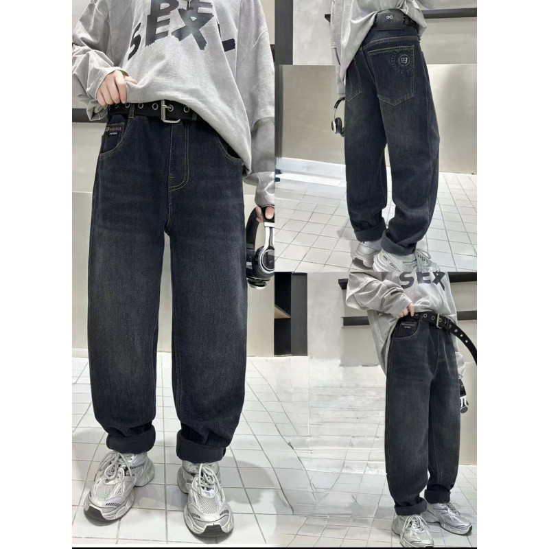 Джинсы LNYB мом теплые широкие скейтеры для мальчика 11-17 лет, на флисе,Темно-синий 158