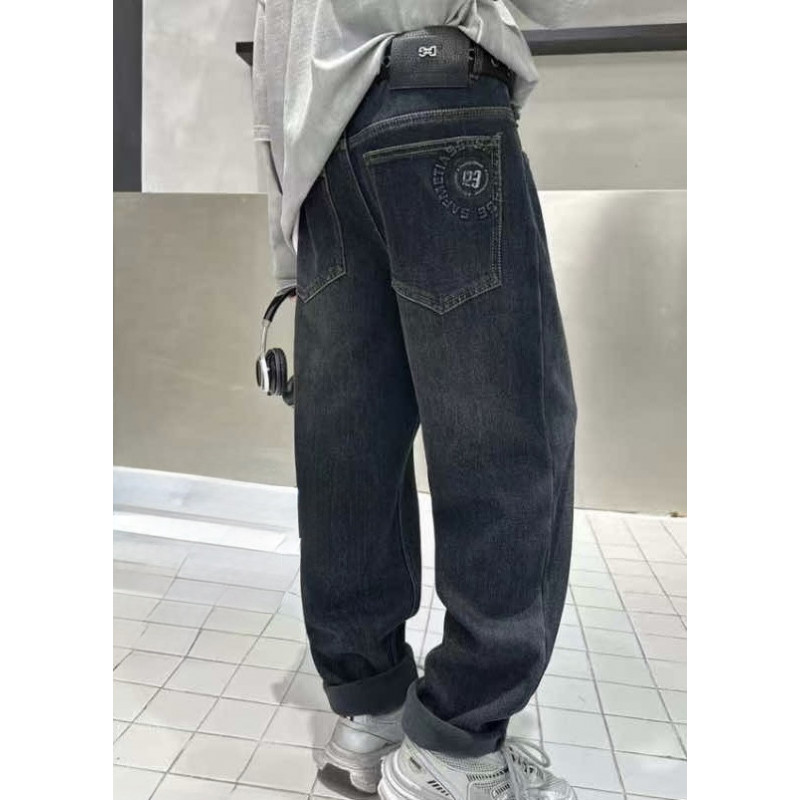 Джинсы LNYB мом теплые широкие скейтеры для мальчика 11-17 лет, на флисе,Темно-синий 158