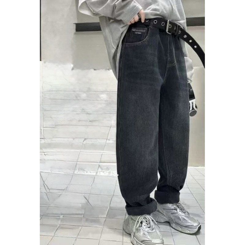 Джинсы LNYB мом теплые широкие скейтеры для мальчика 11-17 лет, на флисе,Темно-синий 158