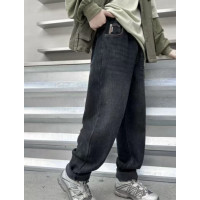 Джинсы LNYB мом теплые широкие для мальчика 11–17 лет на флисе, скейтерские зимние,Темно-синий 170