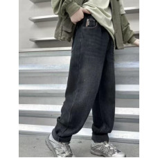 Джинсы LNYB мом теплые широкие для мальчика 11–17 лет на флисе, скейтерские зимние,Темно-синий 170