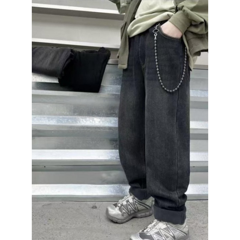 Джинсы LNYB мом теплые широкие для мальчика 11–17 лет на флисе, скейтерские зимние,Темно-синий 170