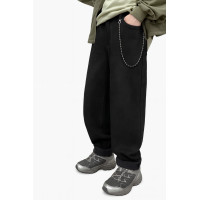 Джинсы LNYB мом теплые широкие для мальчика 11–17 лет на флисе, скейтерские зимние,Черный 146