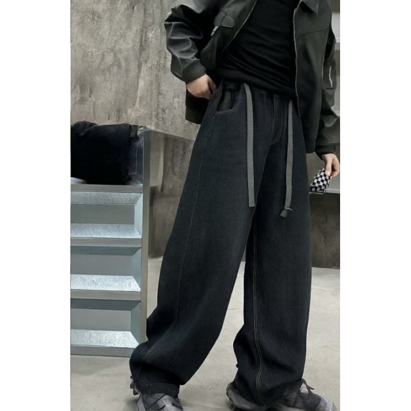 Джинсы LNYB багги теплые на флисе для мальчика 9-14 лет скейтерские широкие,Темно-синий 164