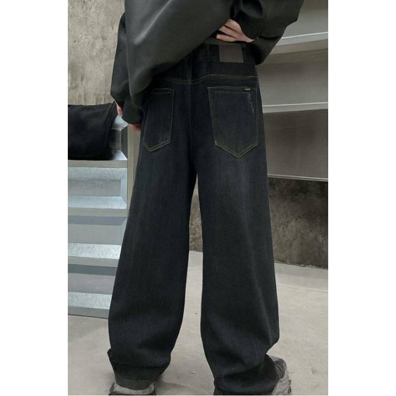 Джинсы LNYB багги теплые на флисе для мальчика 9-14 лет скейтерские широкие,Темно-синий 164