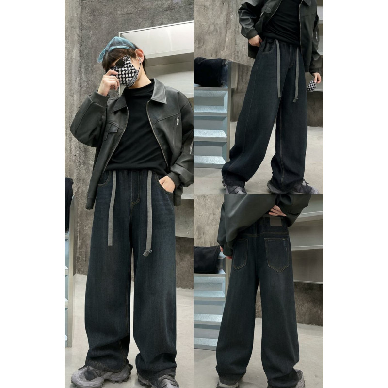 Джинсы LNYB багги теплые на флисе для мальчика 9-14 лет скейтерские широкие,Темно-синий 164