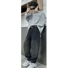 Джинси LNYB MOM теплі на флісі для хлопчика 9–13 років — широкі, зимові, Темно-синій 158