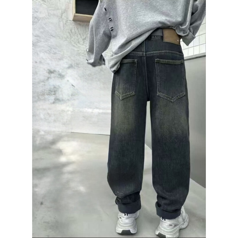 Джинсы LNYB MOM тёплые на флисе для мальчика 9–13 лет — широкие, зимние,Темно-синий 158