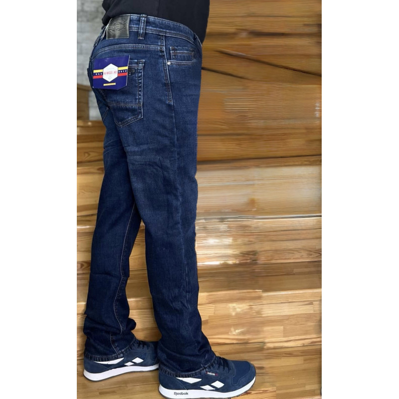 Джинси Aviwgos чоловічі теплі зимові на флісі всередині, прямі, щільний денім,36 Синій