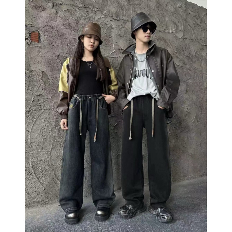 Джинсы XJQ багги теплые широкие на плюше для мальчика 11–18 лет скейтеры зимние,Темно-синий 176