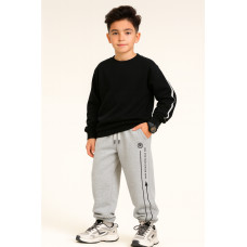 Спортивные штаны SNP для мальчика 10–14 лет — тёплые широкие скейтеры на флисе с кулиской внизу,Серый, 140