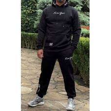 Костюм спортивний Braazi чоловічий теплий тринитка з флісом, молодіжна модель, штани з манжетом,S, Чорний