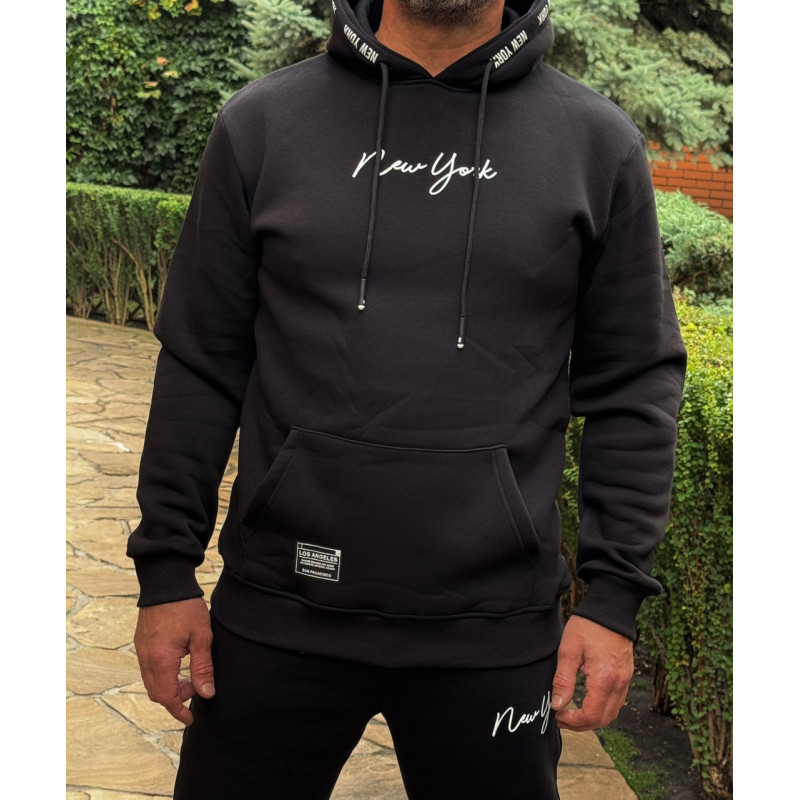 Костюм спортивний Braazi чоловічий теплий тринитка з флісом, молодіжна модель, штани з манжетом, L, Чорний