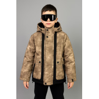 Куртка TH&TY зимняя для мальчика 8-11 лет, оверсайз, с очками, теплая на холофайбере,Горчичный, 128