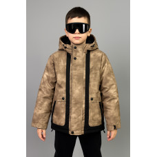 Куртка TH&TY зимняя для мальчика 8-11 лет, оверсайз, с очками, теплая на холофайбере,Горчичный, 128