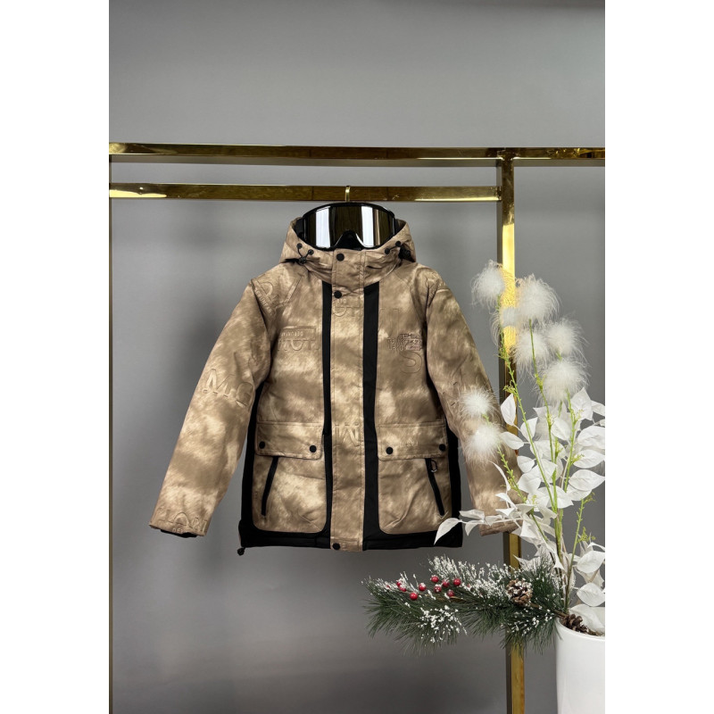 Куртка TH&TY зимняя для мальчика 8-11 лет, оверсайз, с очками, теплая на холофайбере,Горчичный, 128