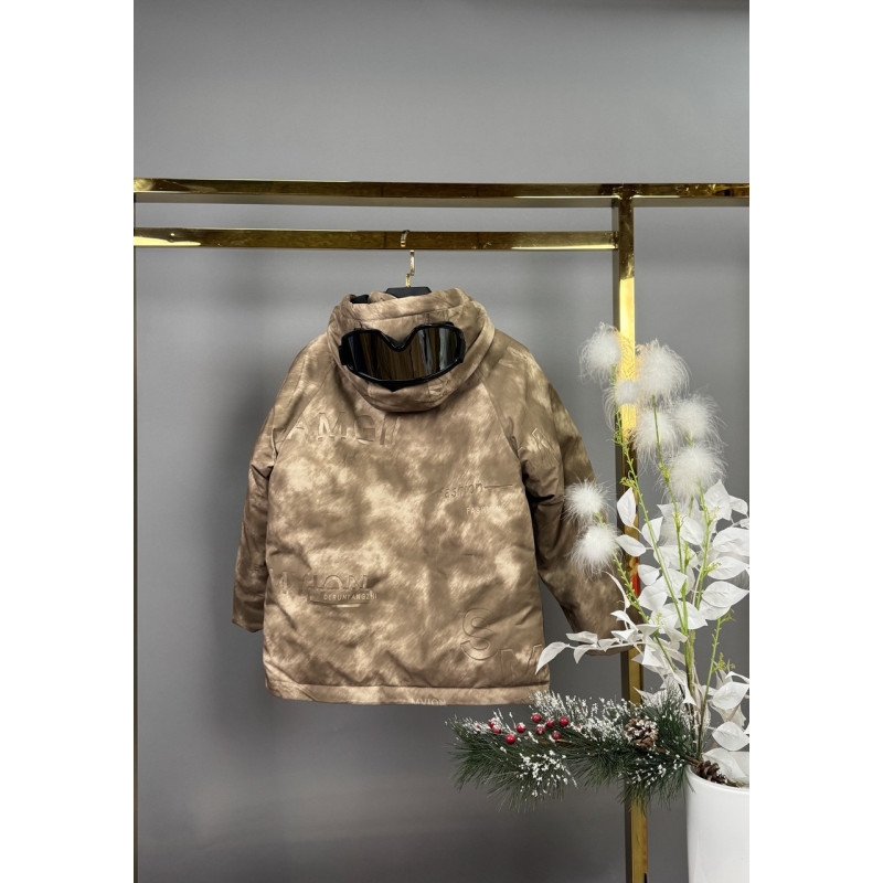 Куртка TH&TY зимняя для мальчика 8-11 лет, оверсайз, с очками, теплая на холофайбере,Горчичный, 128