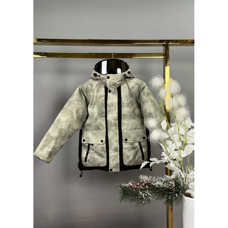 Куртка TH&TY зимняя для мальчика 8-11 лет, оверсайз, с очками, теплая на холофайбере,Горчичный, 128