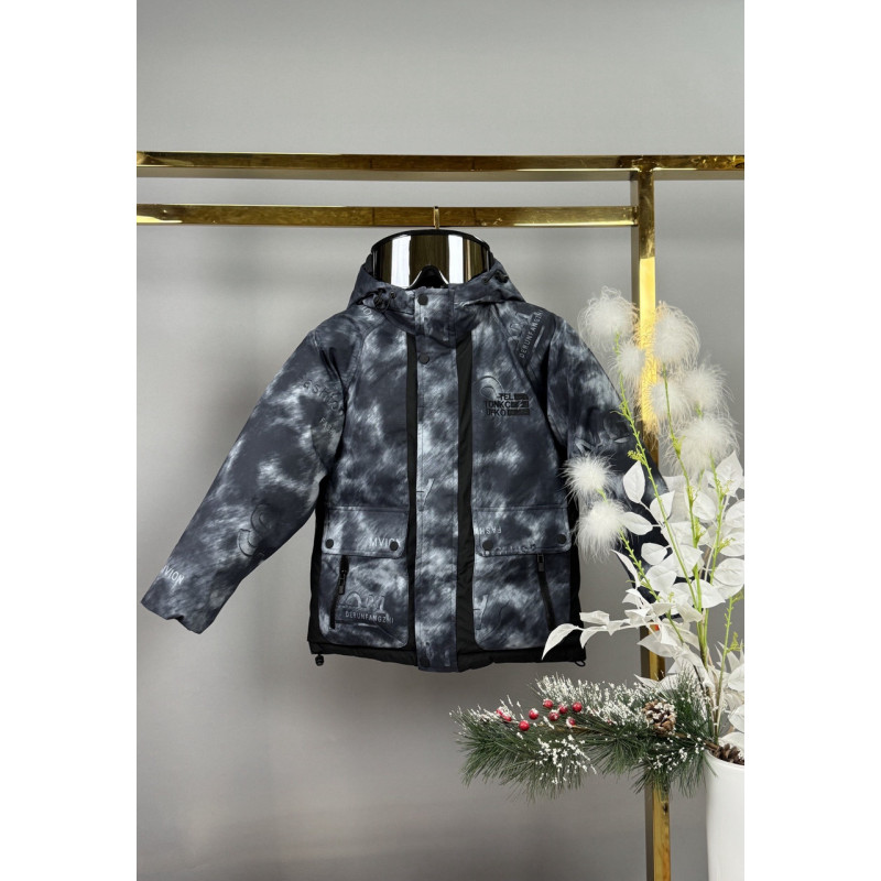 Куртка TH&TY зимняя для мальчика 8-11 лет, оверсайз, с очками, теплая на холофайбере,Серый, 128