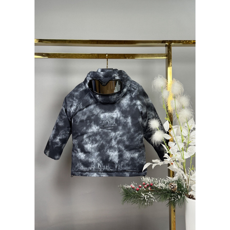 Куртка TH&TY зимняя для мальчика 8-11 лет, оверсайз, с очками, теплая на холофайбере,Серый, 128