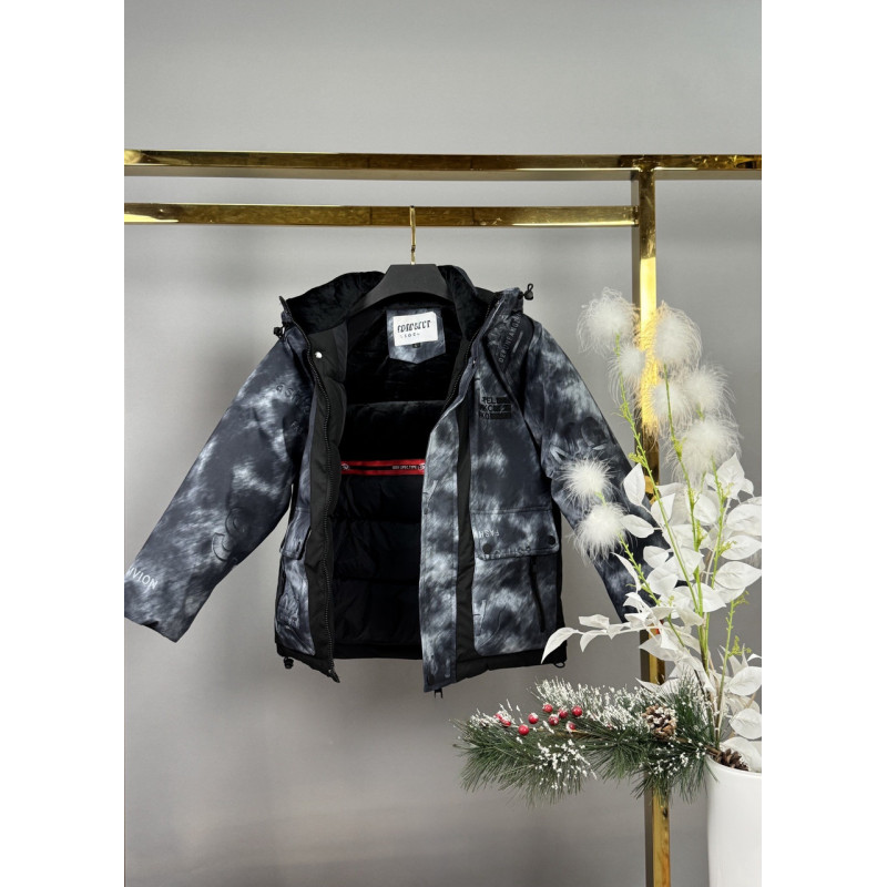 Куртка TH&TY зимняя для мальчика 8-11 лет, оверсайз, с очками, теплая на холофайбере,Серый, 128