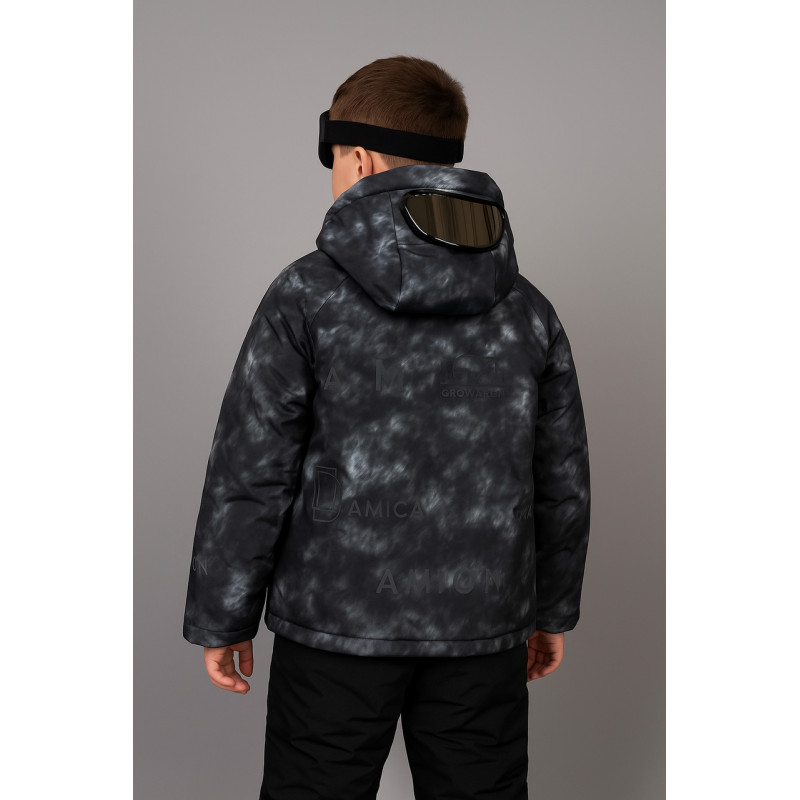 Куртка TH&TY зимняя для мальчика 8-11 лет, оверсайз, с очками, теплая на холофайбере,Серый, 128