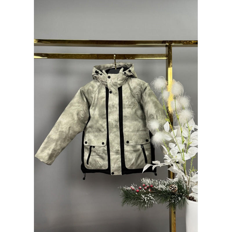 Куртка TH&TY зимняя для мальчика 8-11 лет, оверсайз, с очками, теплая на холофайбере,Зеленый, 128