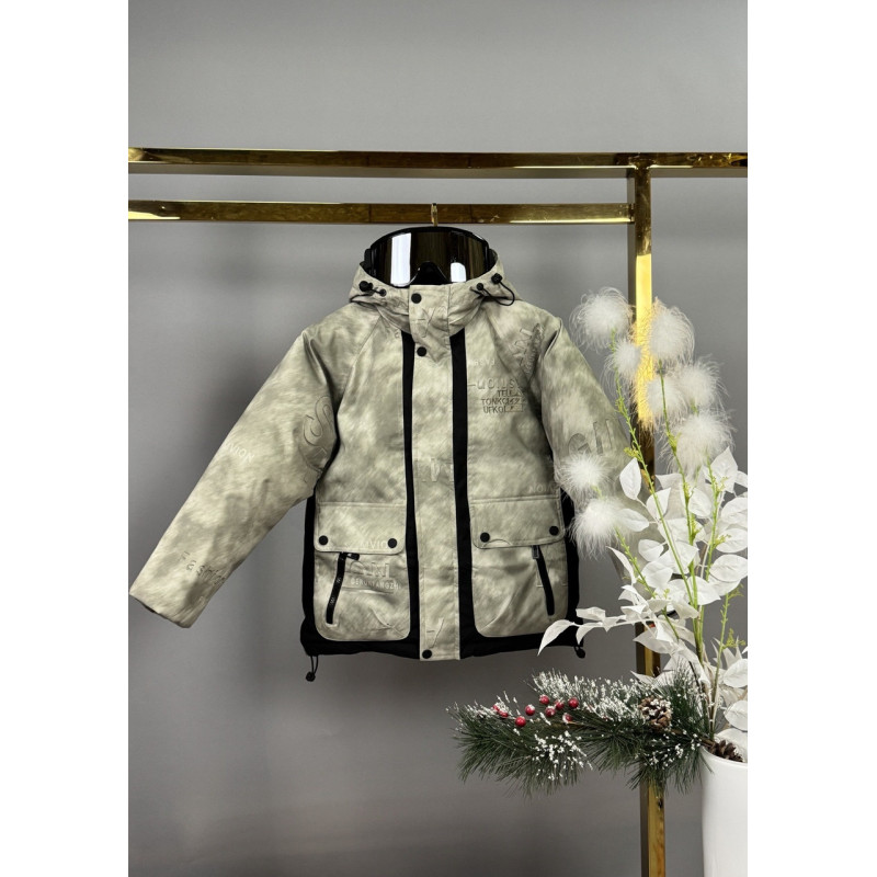 Куртка TH&TY зимняя для мальчика 8-11 лет, оверсайз, с очками, теплая на холофайбере,Зеленый, 128