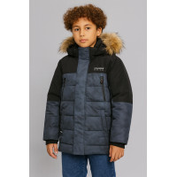 Куртка WKAS для мальчика 8-12 лет зимняя теплая с капюшоном и натуральным мехом,Темно-серый, 128