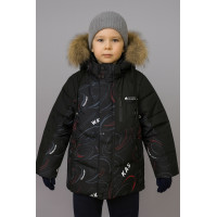 Куртка WKAS зимняя детская с натуральным мехом, флисовая подкладка, холофайбер,Черный с красным, 122