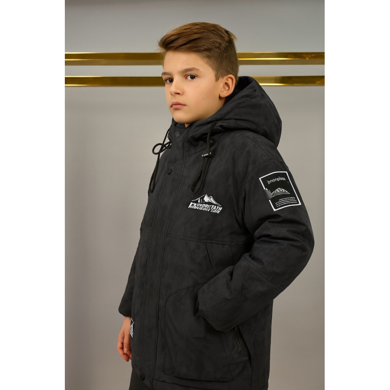 Куртка TH&TY зимняя для мальчика 10-15 лет, оверсайз, теплая на холофайбере,Графит, 146