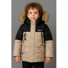 Куртка WKAS зимняя детская с натуральным мехом, флисовая подкладка, холофайбер, от 3 до 7 лет,Оливковый, 122