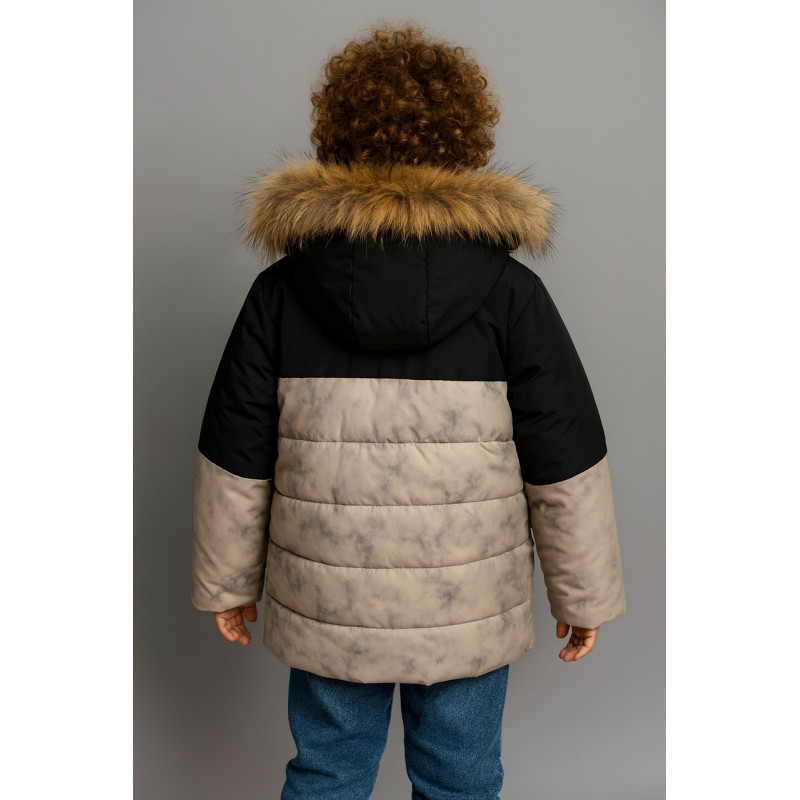 Куртка WKAS зимняя детская с натуральным мехом, флисовая подкладка, холофайбер, от 3 до 7 лет,Оливковый, 122