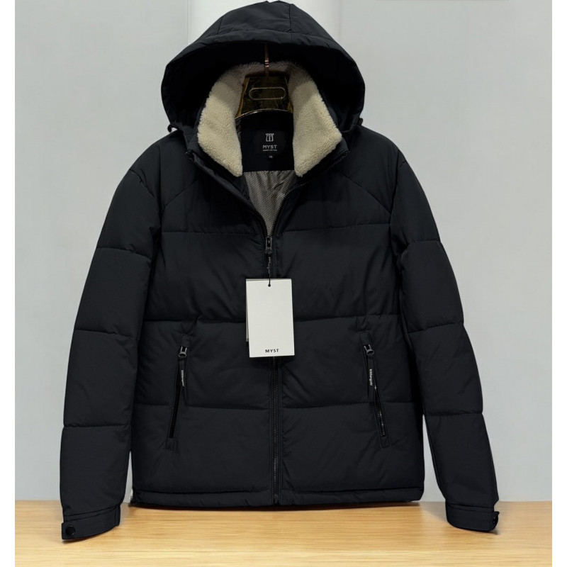 Куртка зимняя Myst мужская пуфер свободная, холофайбер, Cold Stop, воротник с плюшем,Черный,4XL