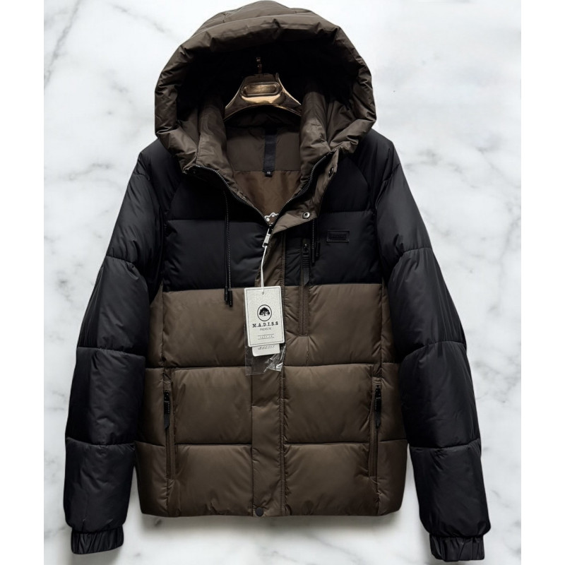 Куртка зимняя мужская M.A.D.I.S.S. короткая, двухцветная, с манжетами, тёплый холофайбер,Коричневый,L