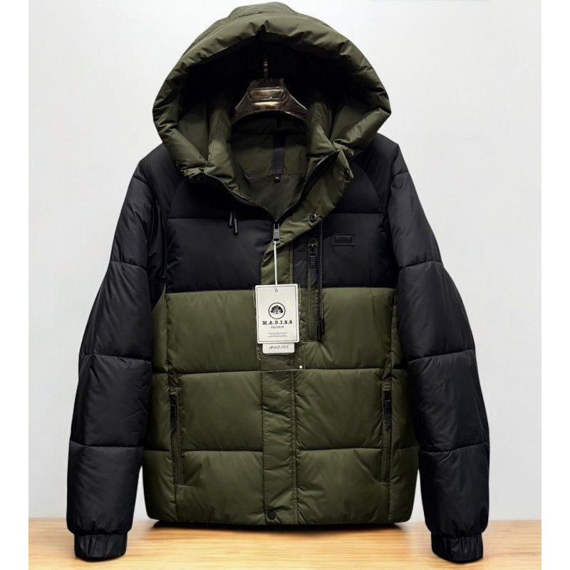 Куртка зимняя мужская M.A.D.I.S.S. короткая, двухцветная, с манжетами, тёплый холофайбер,Хаки,XXL