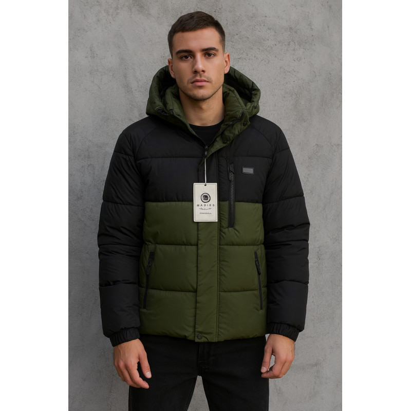 Куртка зимняя мужская M.A.D.I.S.S. короткая, двухцветная, с манжетами, тёплый холофайбер,Хаки,M