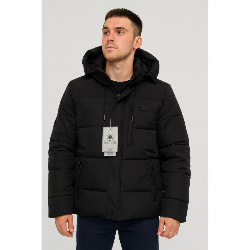 Куртка зимняя мужская M.A.D.I.S.S. короткая, двухцветная, с манжетами, тёплый холофайбер,Черный,XL