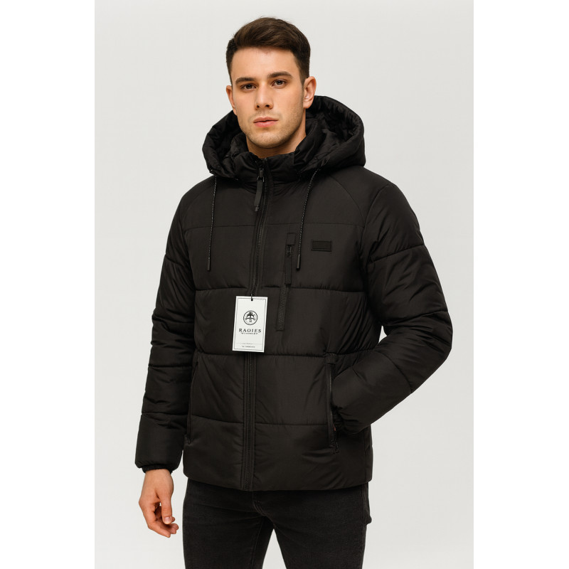 Куртка зимняя мужская M.A.D.I.S.S. короткая, двухцветная, с манжетами, тёплый холофайбер,Черный,L