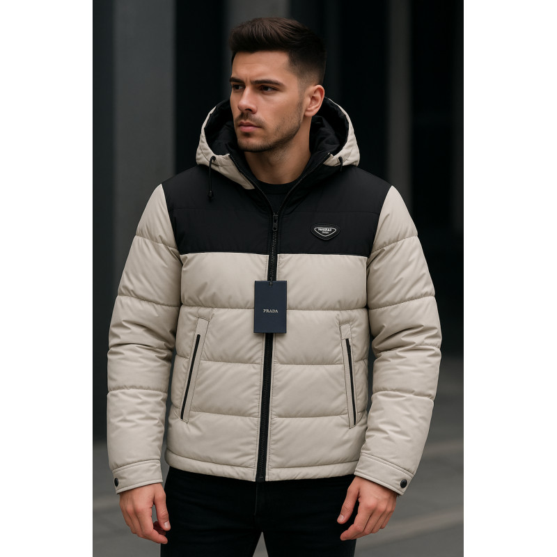 Куртка зимняя мужская Panda молодёжная | Размеры S–XXL | Лёгкая тёплая холлофайбер | Свободный крой,Бежевый,L