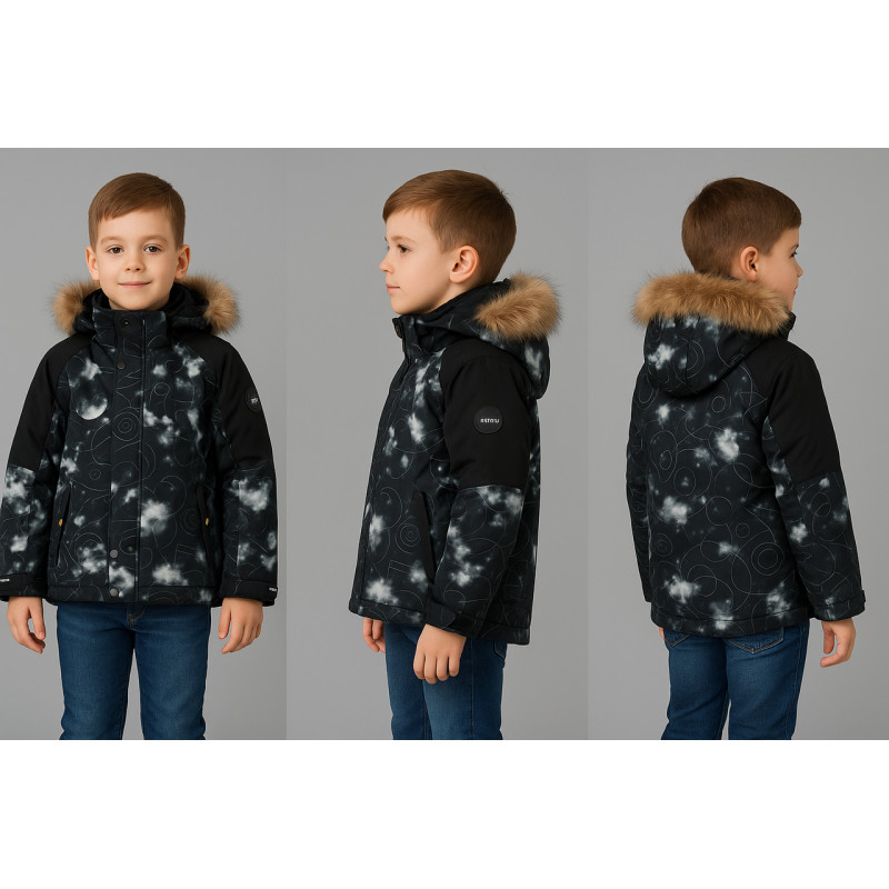 Куртка зимняя Wkas для мальчика 6–11 лет, натуральный мех, холофайбер, флис,Белый, 146