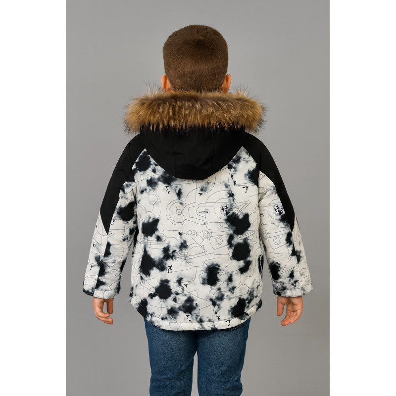 Куртка зимняя Wkas для мальчика 6–11 лет, натуральный мех, холофайбер, флис,Белый, 146